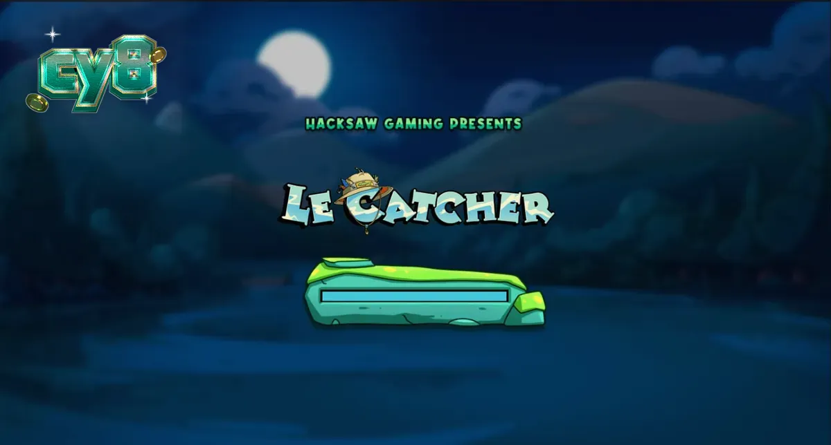 Guaxinim pescador em um cenário noturno de pesca no slot Le Catcher